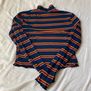 Retro Striped Long Sleeve Turtleneck Shirt